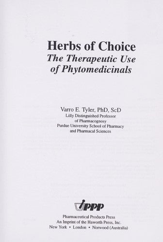 Cover of Herbs of Choice: The Therapeutic Use of Phytomedicinals