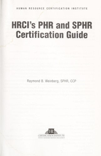 Cover of PHR and SPHR Certification Guide
