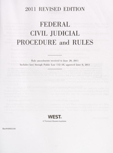 Cover of Federal Civil Judicial Procedure and Rules, 2011 Revised ed.