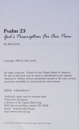 Cover of Psalm 23: God's Prescription for Our Pain
