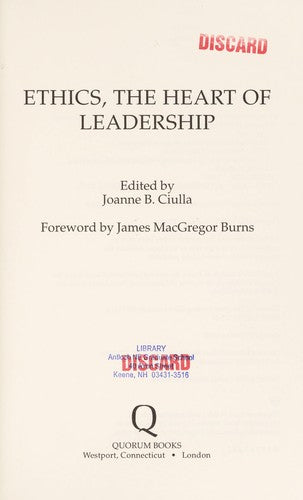 Cover of Ethics, the Heart of Leadership