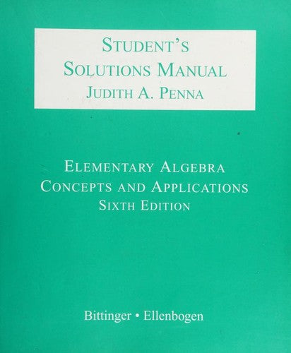 Cover of Elementary Algebra: Concepts and Applications (Solutions Manual)